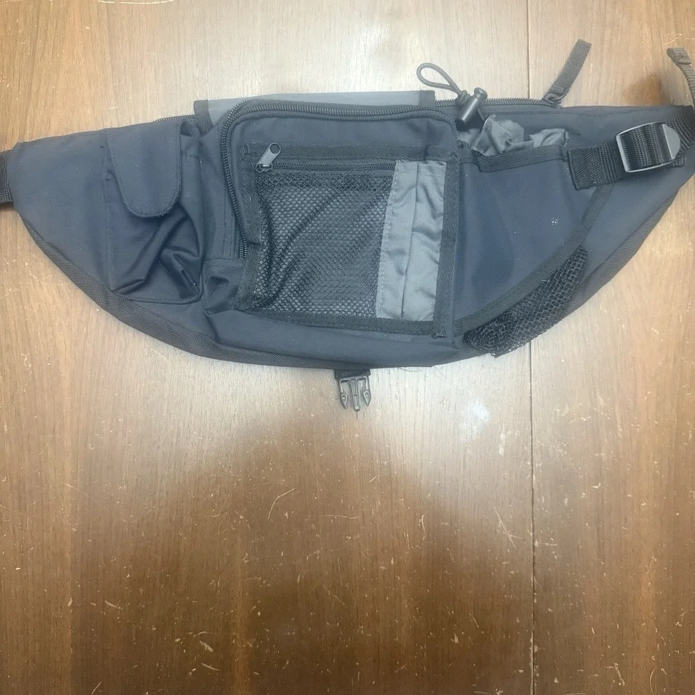 Eddie Bauer Black Waist Pack Fanny Pack Travel Hiking‎ Multi Pocket Adjustable